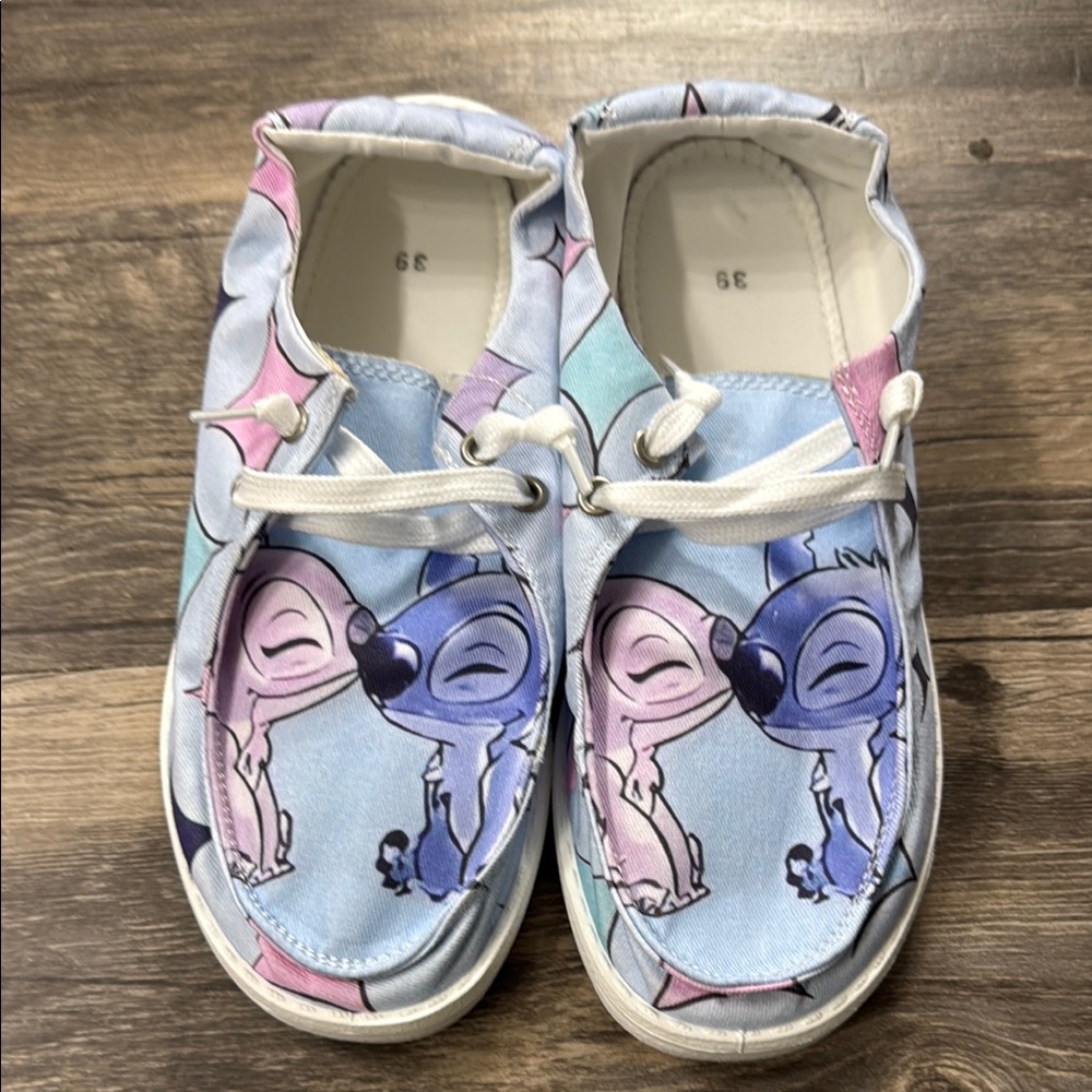Stitch and Angel Print Shoes - Blue and Pink